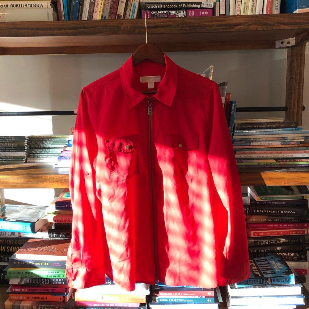 Michael Kors Red Zipper Front Blouse Top, L EUC